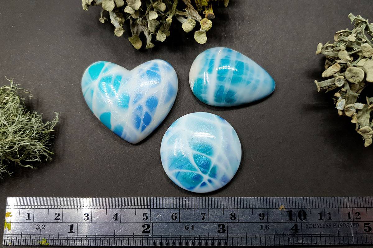 3 cabochons faux larimar stone from polymer clay #5 Cabochons SweetyBijou Cabochons   