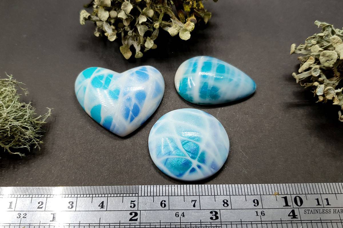 3 cabochons faux larimar stone from polymer clay #5 Cabochons SweetyBijou Cabochons   