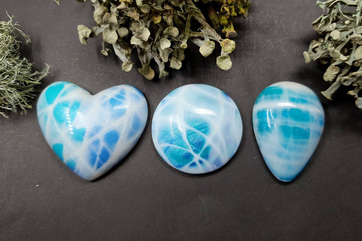 3 cabochons faux larimar stone from polymer clay #5 Cabochons SweetyBijou Cabochons   