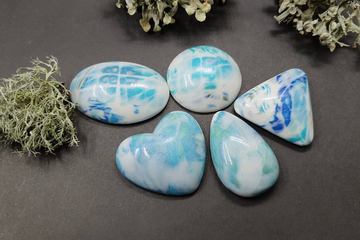 5 cabochons Faux Larimar Stone from Polymer Clay #9 Cabochons SweetyBijou Cabochons   