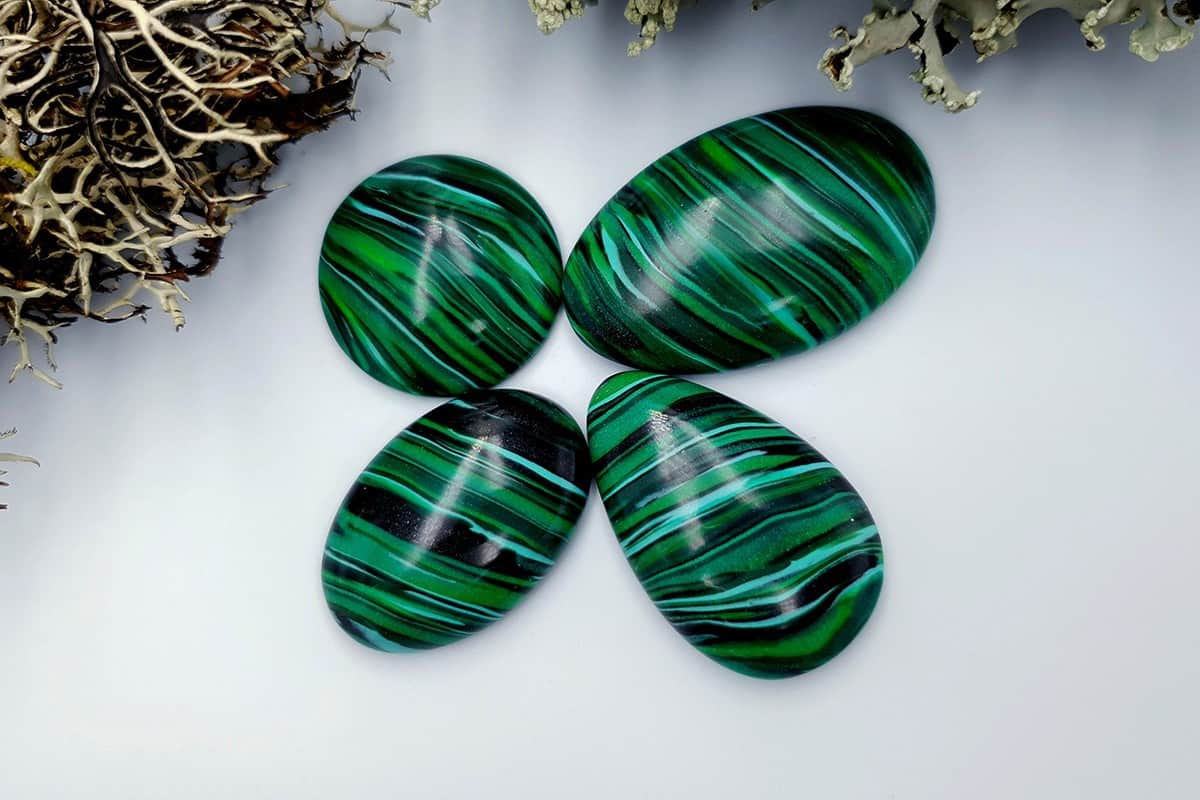 4 pcs Beads Faux Malachite from Polymer Clay (#1) Cabochons SweetyBijou Cabochons   