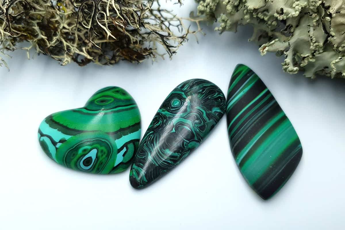 3 pcs Beads Faux Malachite from Polymer Clay (#2) Cabochons SweetyBijou Cabochons   