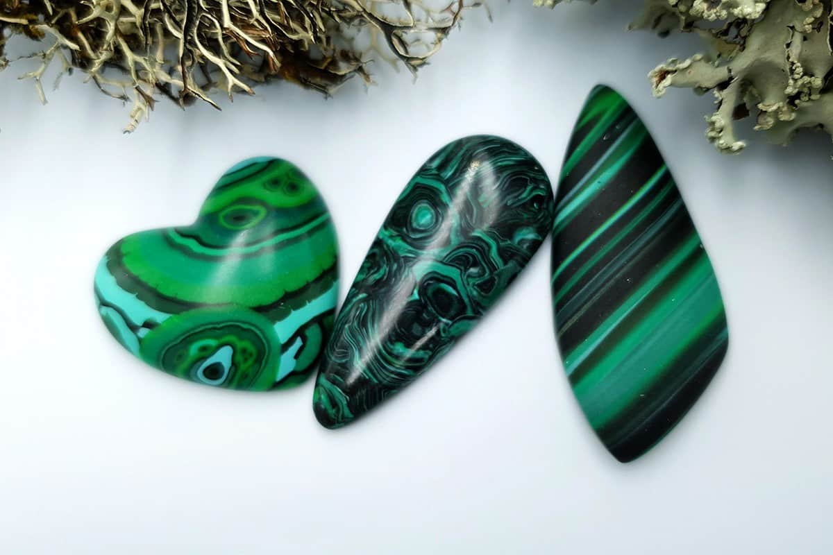 3 pcs Beads Faux Malachite from Polymer Clay (#2) Cabochons SweetyBijou Cabochons   