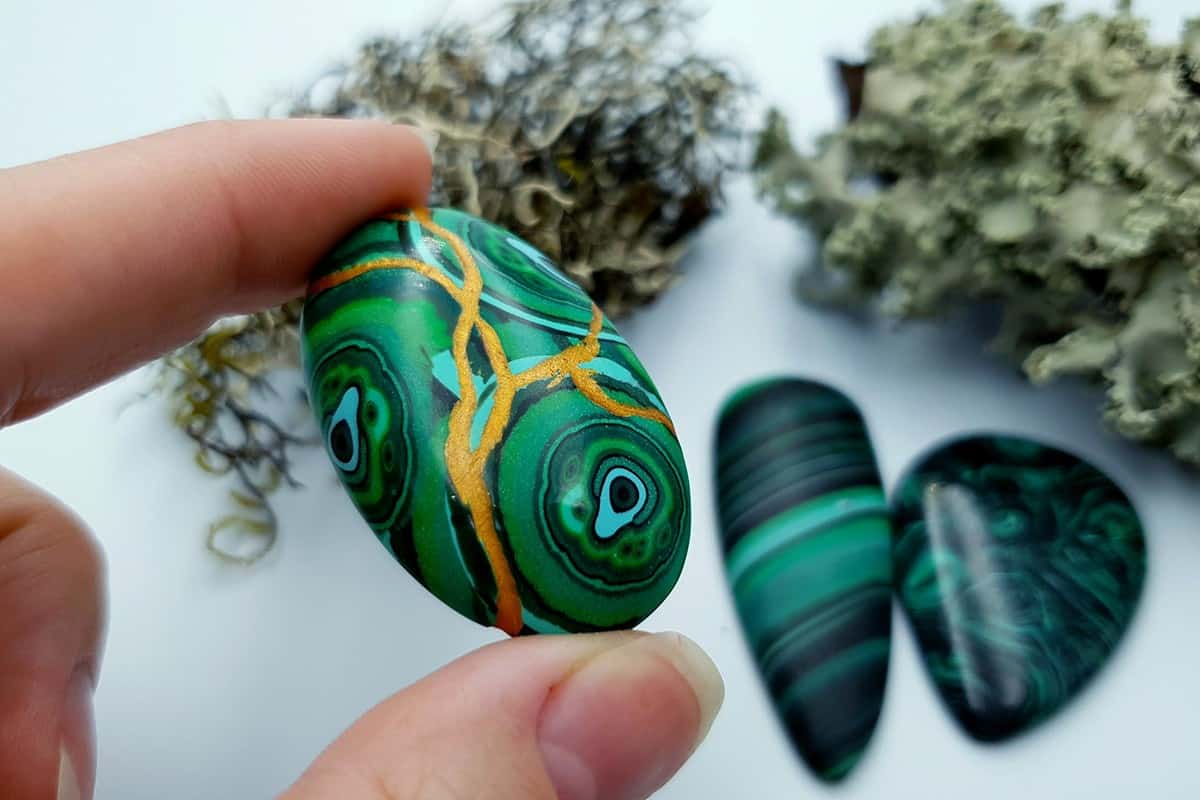 3 pcs Beads Faux Malachite from Polymer Clay (#4) Cabochons SweetyBijou Cabochons   