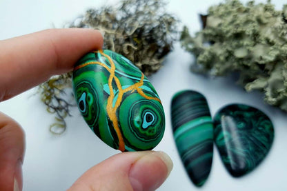 3 pcs Beads Faux Malachite from Polymer Clay (#4) Cabochons SweetyBijou Cabochons   