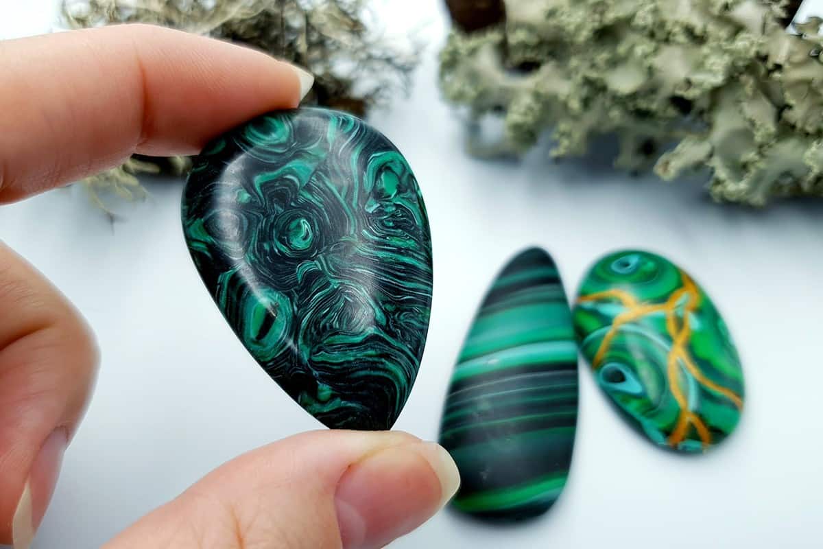 3 pcs Beads Faux Malachite from Polymer Clay (#4) Cabochons SweetyBijou Cabochons   