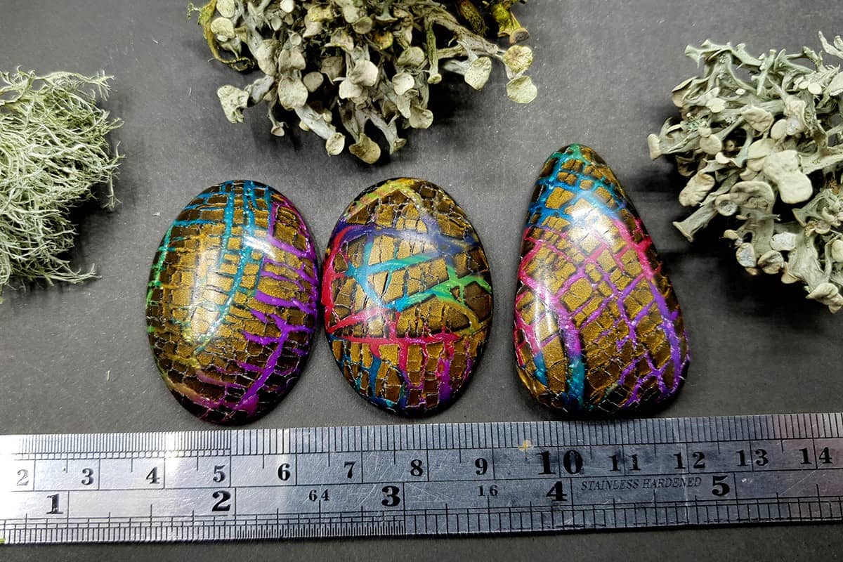 Faux Opalized Wood Stone - 3 cabochons Cabochons SweetyBijou Cabochons   