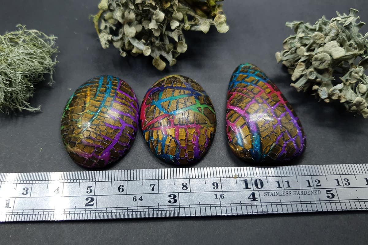 Faux Opalized Wood Stone - 3 cabochons Cabochons SweetyBijou Cabochons   