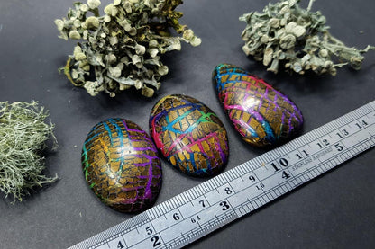 Faux Opalized Wood Stone - 3 cabochons Cabochons SweetyBijou Cabochons   