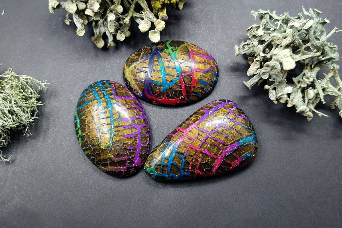 Faux Opalized Wood Stone - 3 cabochons Cabochons SweetyBijou Cabochons   