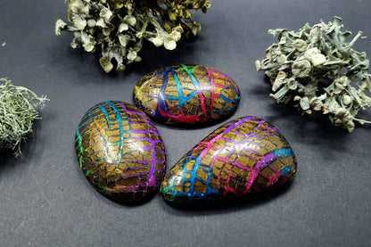 Faux Opalized Wood Stone - 3 cabochons Cabochons SweetyBijou Cabochons   