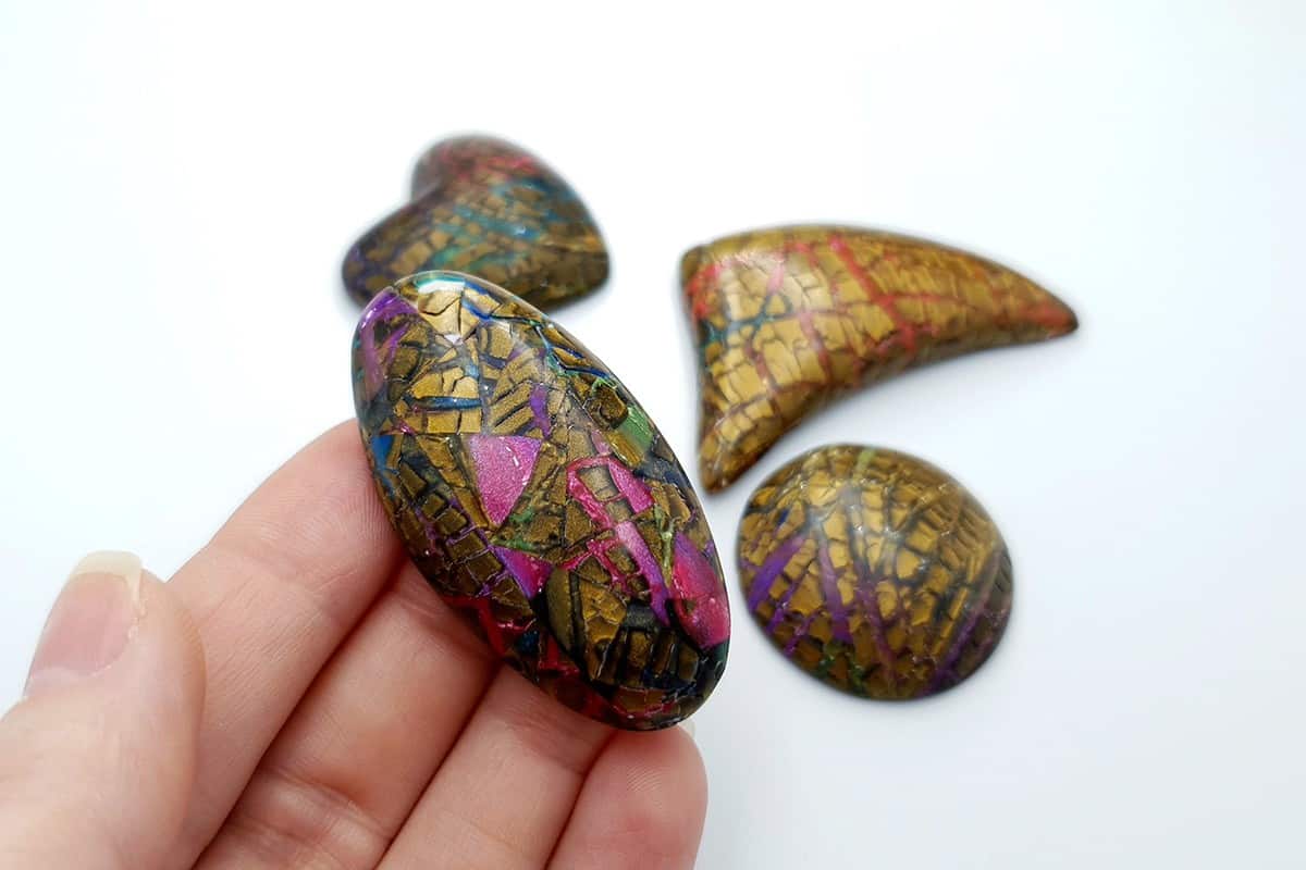 Faux Opalized Wood Stone - 4 cabochons Cabochons SweetyBijou Cabochons   