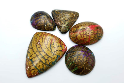 Faux Opalized Wood Stone 5 cabochons Cabochons SweetyBijou Cabochons   
