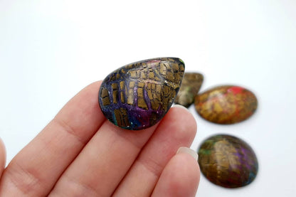 Faux Opalized Wood Stone 5 cabochons Cabochons SweetyBijou Cabochons   