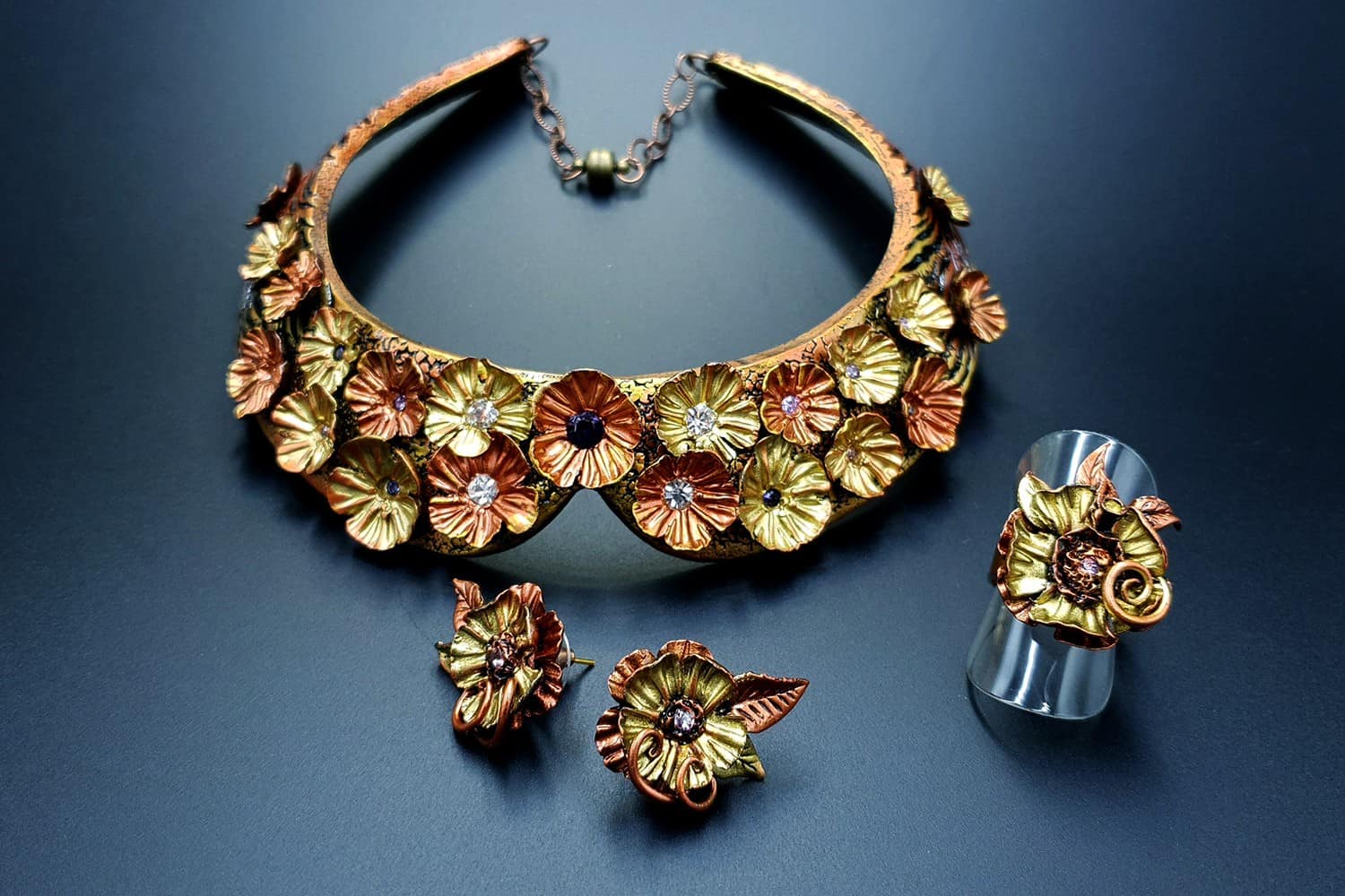 "Flowers in Metal" Jewelry Set Jewelry Set SweetyBijou Jewelry   