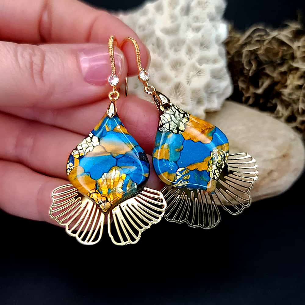 Romantic Earrings "Gold and Ice Mosaic" Earrings SweetyBijou Jewelry   