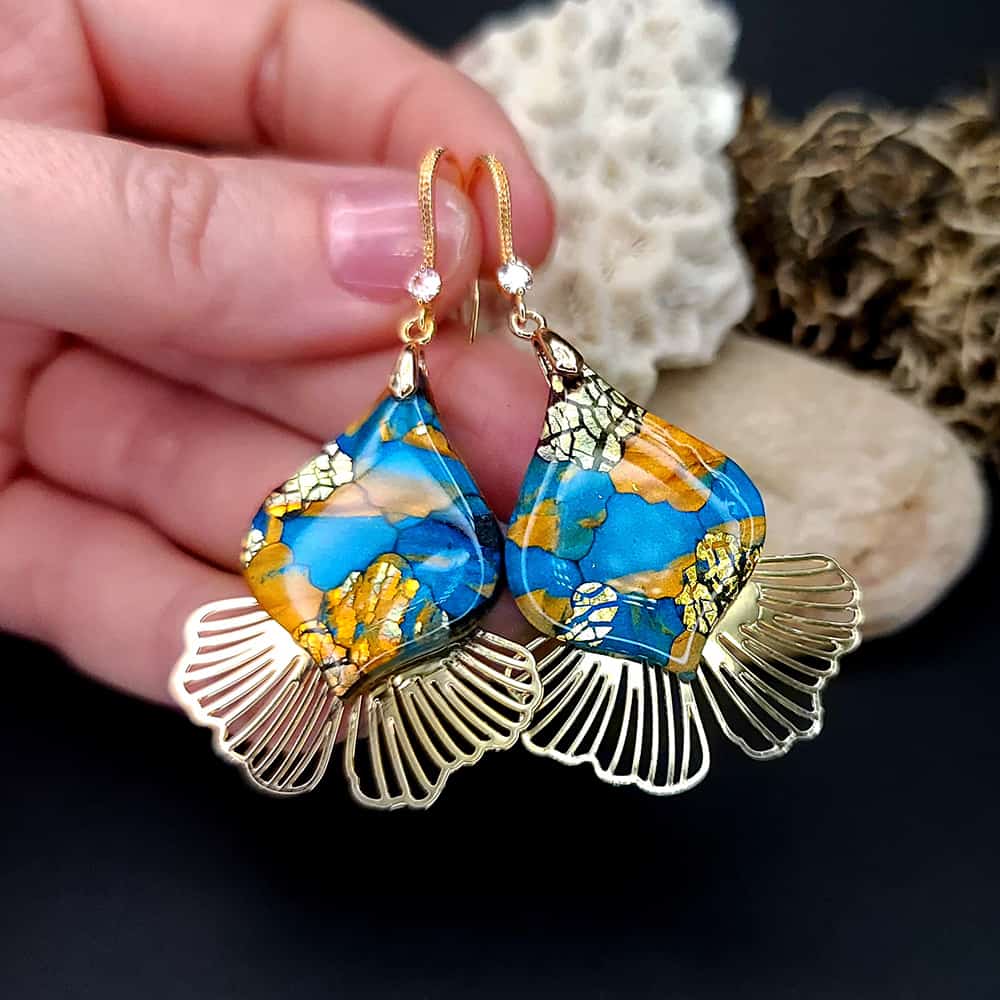 Romantic Earrings "Gold and Ice Mosaic" Earrings SweetyBijou Jewelry   