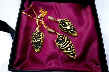 Jewelry Set "Golden Flowers on Black" Jewelry Set SweetyBijou Jewelry   