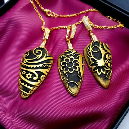 Jewelry Set "Golden Flowers on Black" Jewelry Set SweetyBijou Jewelry Default Title  