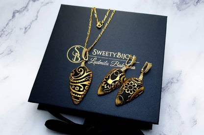 Jewelry Set "Golden Flowers on Black" Jewelry Set SweetyBijou Jewelry   