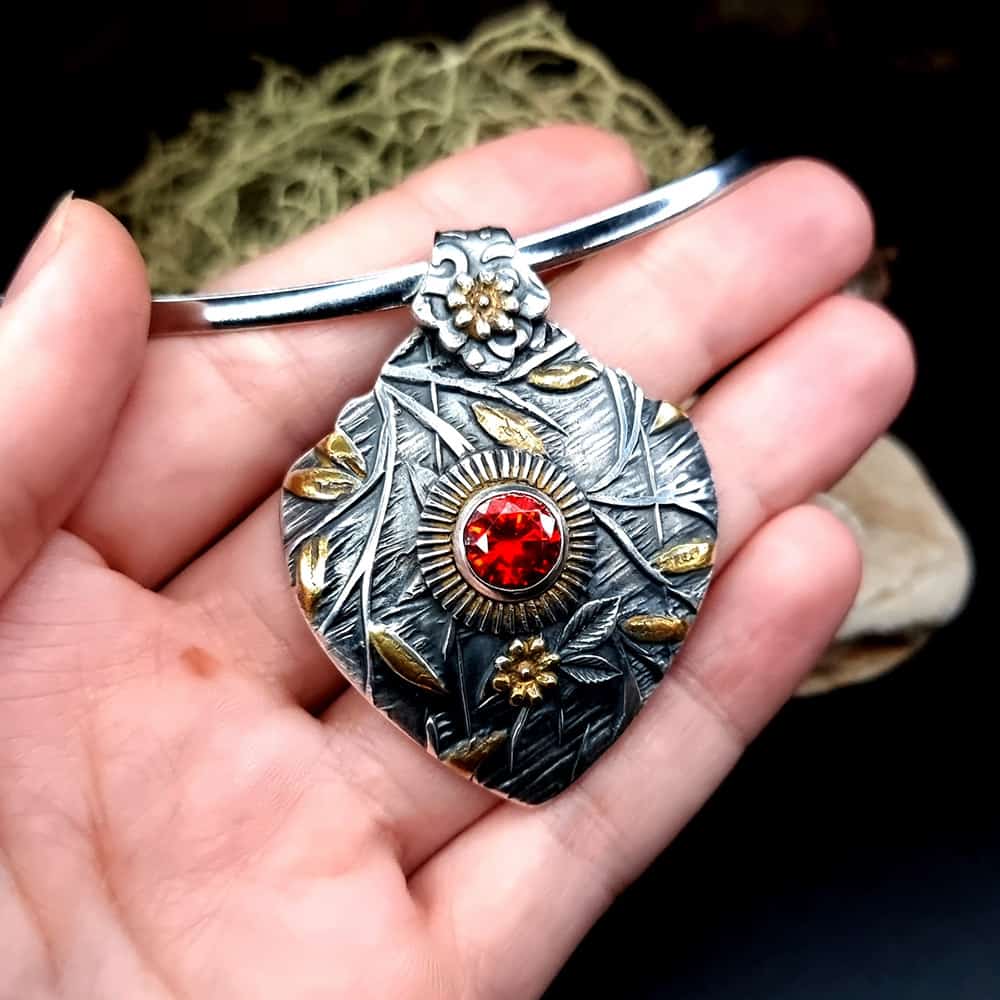Silver Pendant with Red CZ Pendant SweetyBijou Jewelry   