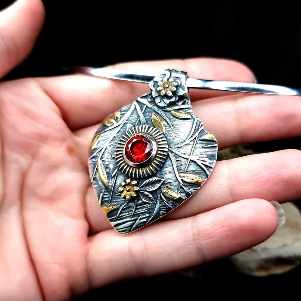 Silver Pendant with Red CZ Pendant SweetyBijou Jewelry   