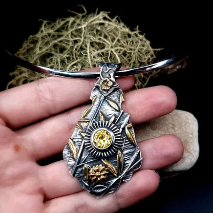 Silver Pendant with Yellow CZ Pendant SweetyBijou Jewelry   