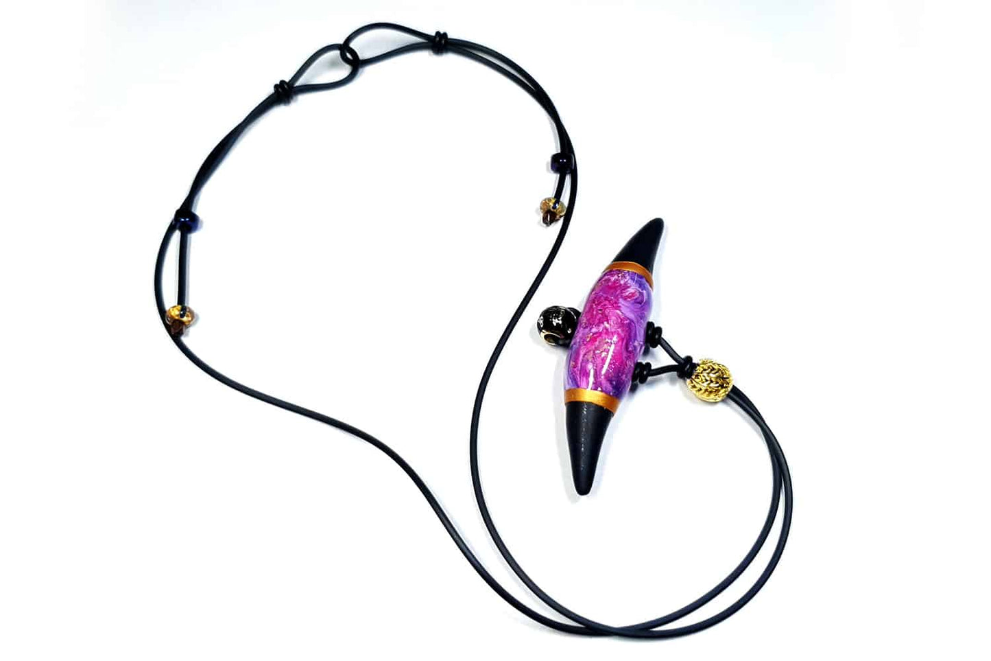 Long Pendant with Pink Black Bead Pendant SweetyBijou Jewelry   