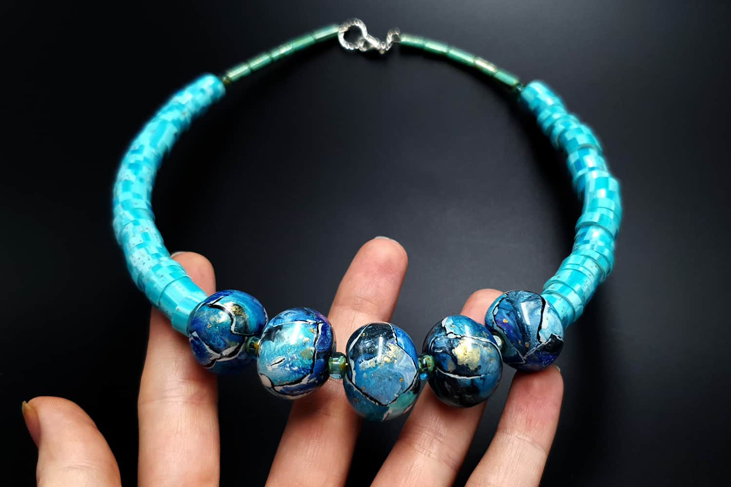 Necklace with blue beads Necklace SweetyBijou Jewelry   