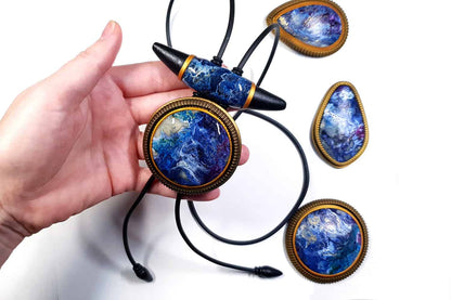 Long Pendant "Blue Lagune" Pendant SweetyBijou Jewelry   