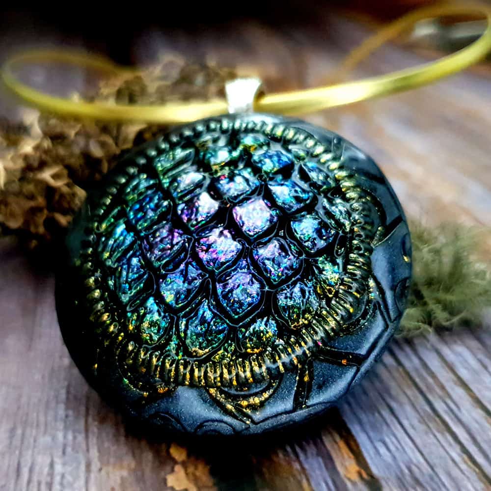 Polymer clay Green "Dragon's Treasure" Pendant Pendant SweetyBijou Jewelry   