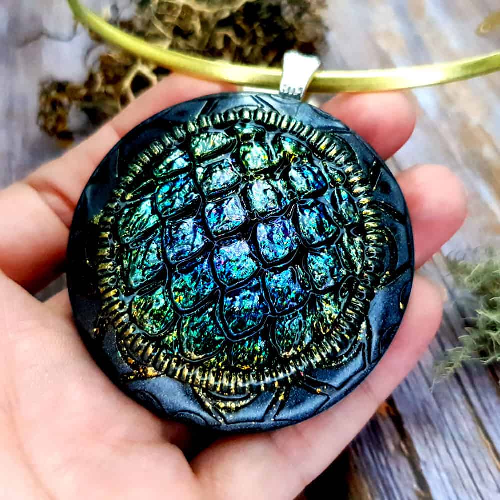 Polymer clay Green "Dragon's Treasure" Pendant Pendant SweetyBijou Jewelry   