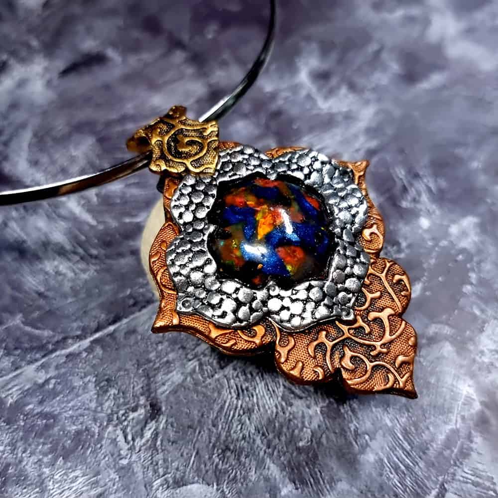 Beautiful polymer clay pendant with faux stone Pendant SweetyBijou Jewelry   