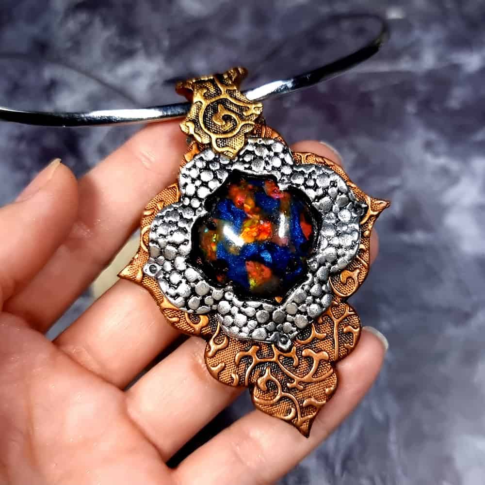 Beautiful polymer clay pendant with faux stone Pendant SweetyBijou Jewelry   