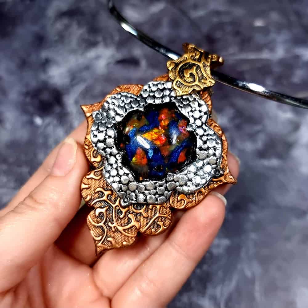 Beautiful polymer clay pendant with faux stone Pendant SweetyBijou Jewelry   