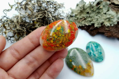 3 pcs Faux Moss Agate from Polymer Clay (Set-01) Cabochons SweetyBijou Cabochons   