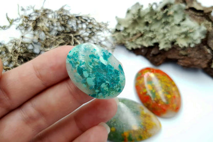 3 pcs Faux Moss Agate from Polymer Clay (Set-01) Cabochons SweetyBijou Cabochons   
