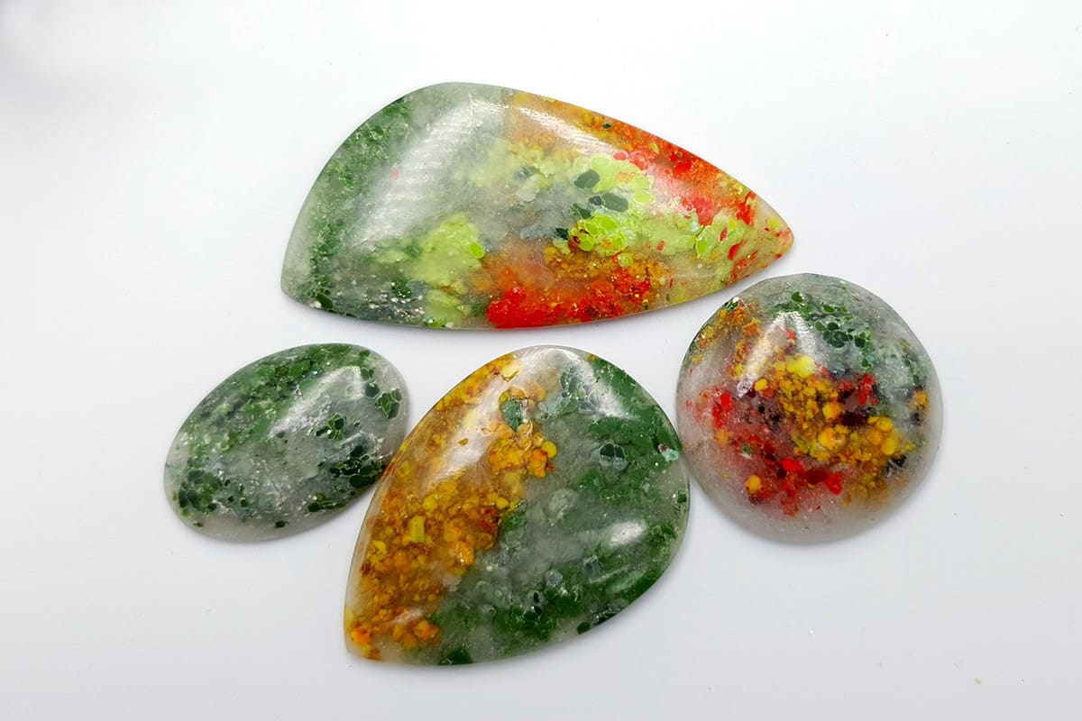 4 pcs Faux Moss Agate from Polymer Clay (Set-02) Cabochons SweetyBijou Cabochons   