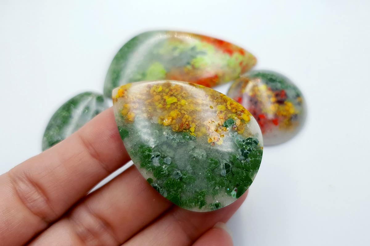 4 pcs Faux Moss Agate from Polymer Clay (Set-02) Cabochons SweetyBijou Cabochons   