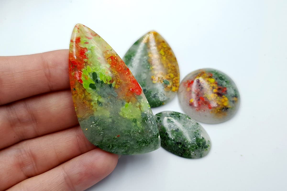 4 pcs Faux Moss Agate from Polymer Clay (Set-02) Cabochons SweetyBijou Cabochons   