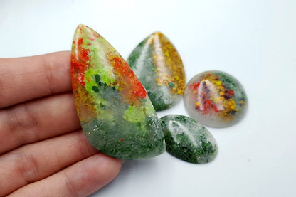 4 pcs Faux Moss Agate from Polymer Clay (Set-02) Cabochons SweetyBijou Cabochons   