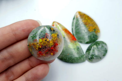 4 pcs Faux Moss Agate from Polymer Clay (Set-02) Cabochons SweetyBijou Cabochons   
