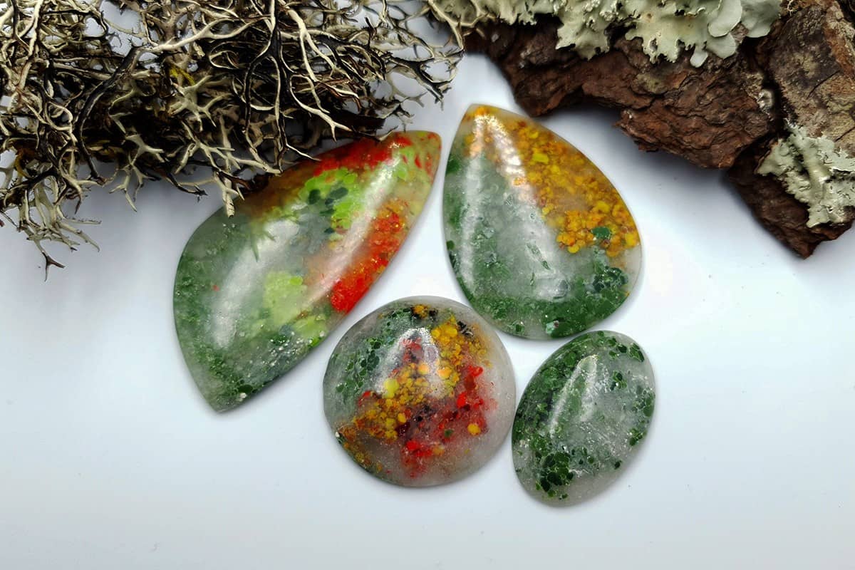 4 pcs Faux Moss Agate from Polymer Clay (Set-02) Cabochons SweetyBijou Cabochons   