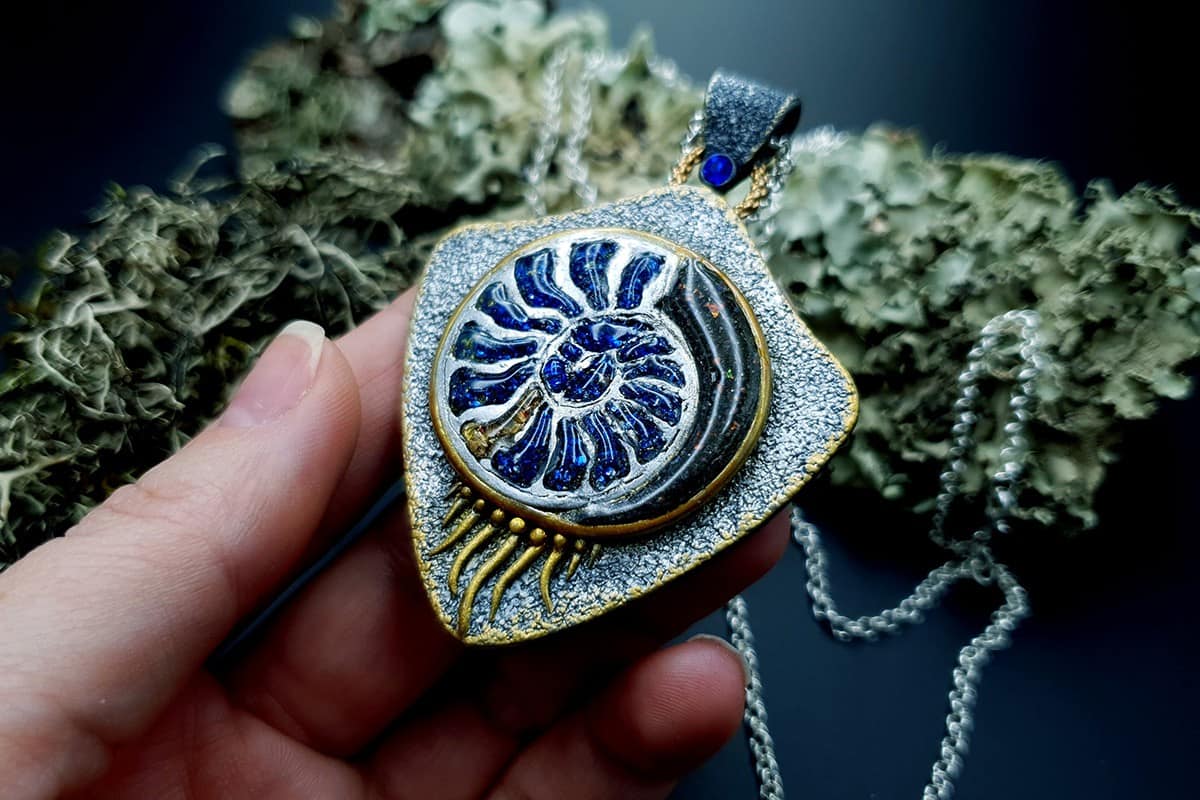 Blue Ammonite Pendant Pendant SweetyBijou Jewelry   