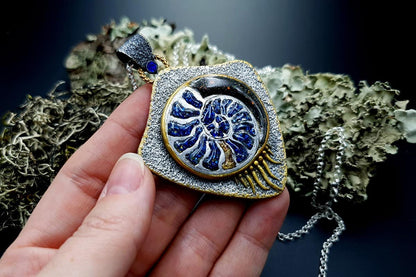 Blue Ammonite Pendant Pendant SweetyBijou Jewelry   