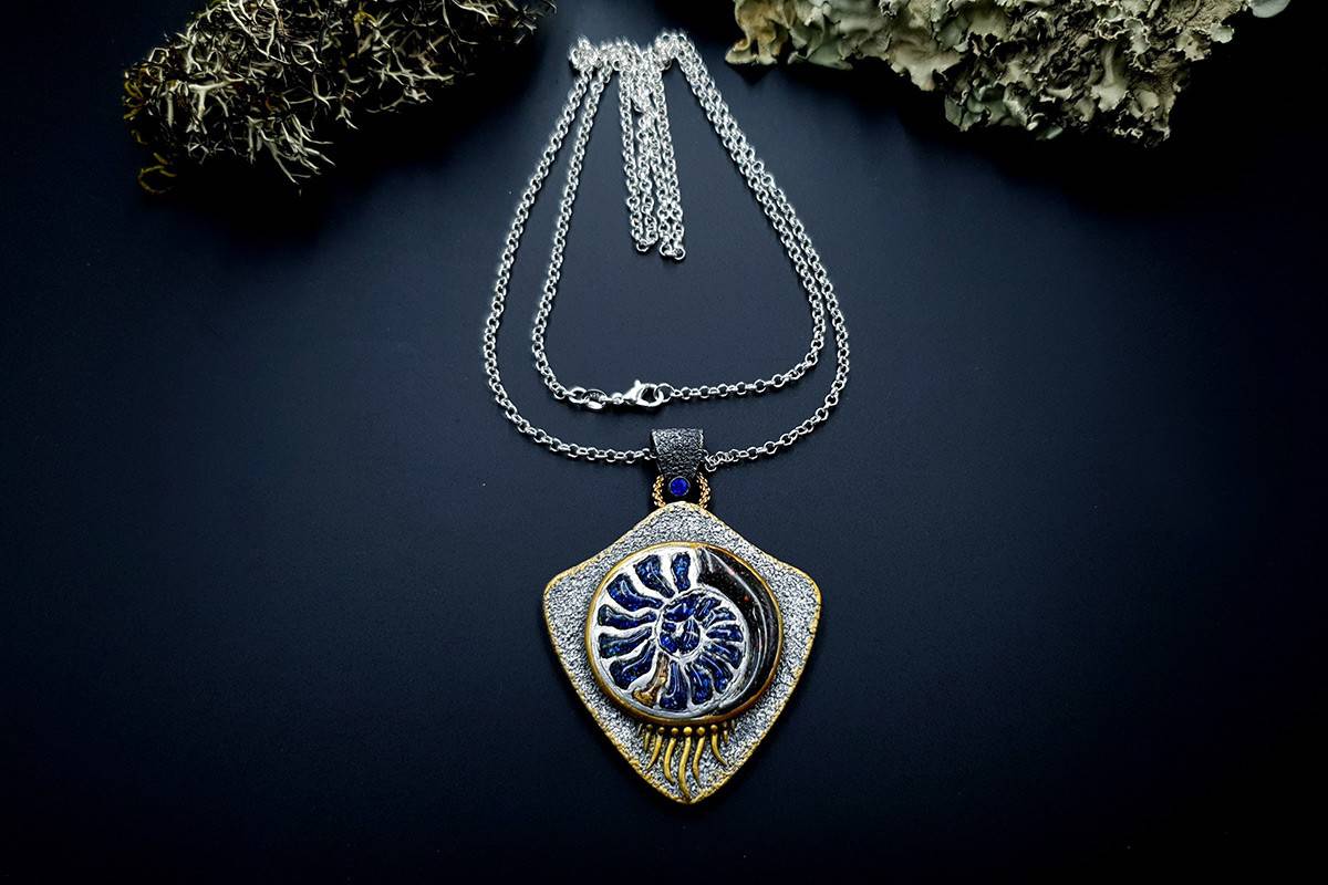 Blue Ammonite Pendant Pendant SweetyBijou Jewelry   