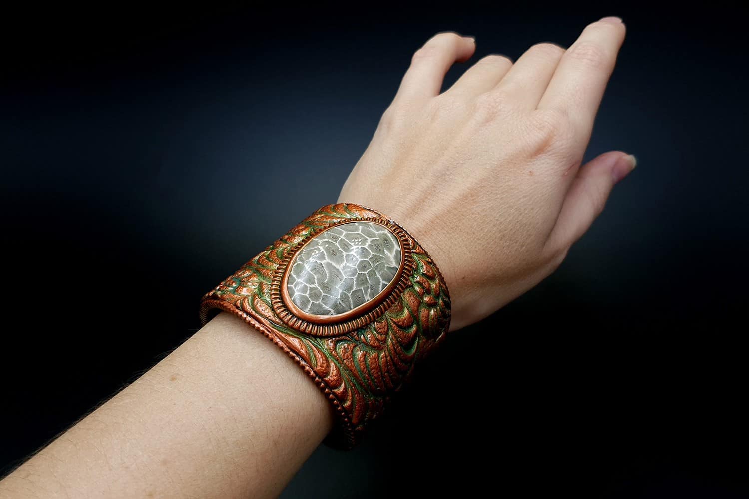Petoskey Stone Bracelet Cuff Bracelet SweetyBijou Jewelry   