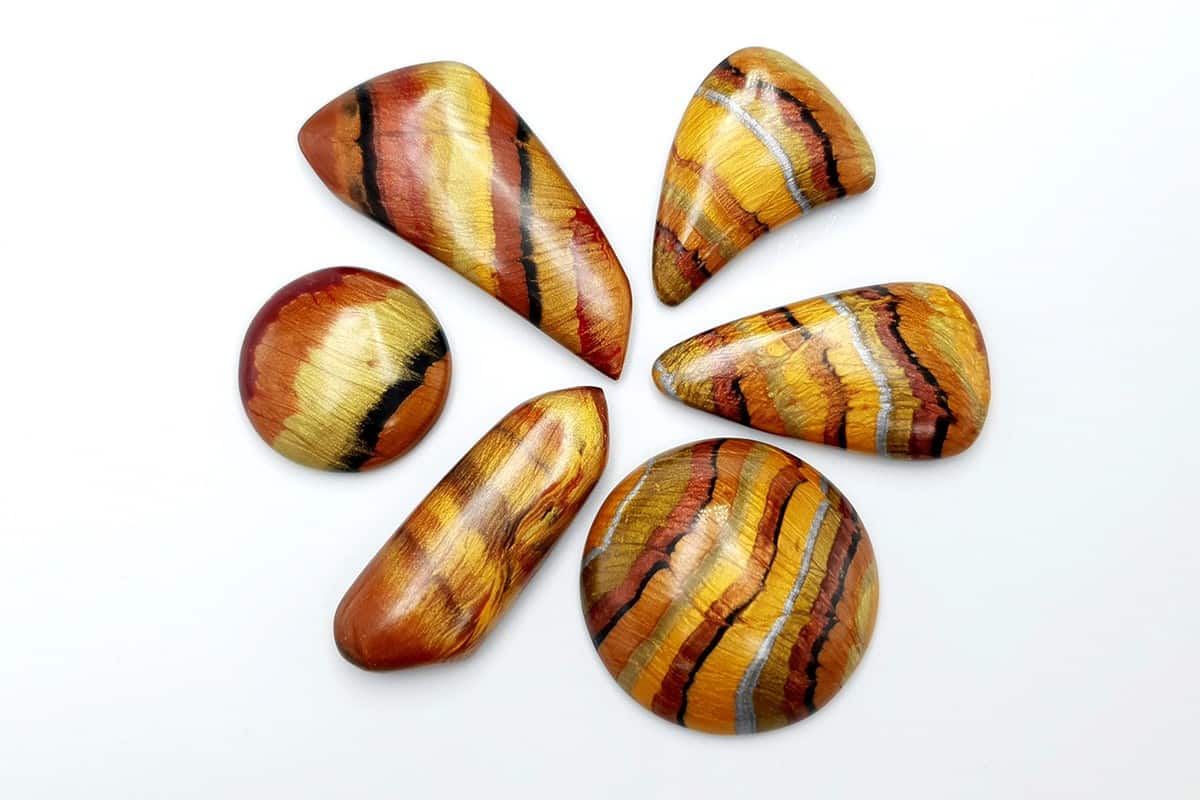 6 pcs Faux Tiger Eye Stones from Polymer Clay Cabochons SweetyBijou Cabochons   