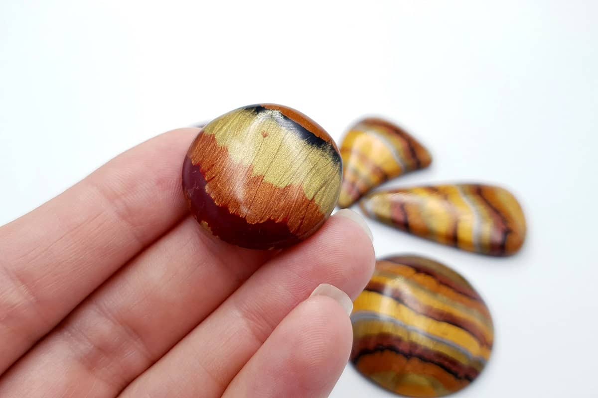 6 pcs Faux Tiger Eye Stones from Polymer Clay Cabochons SweetyBijou Cabochons   