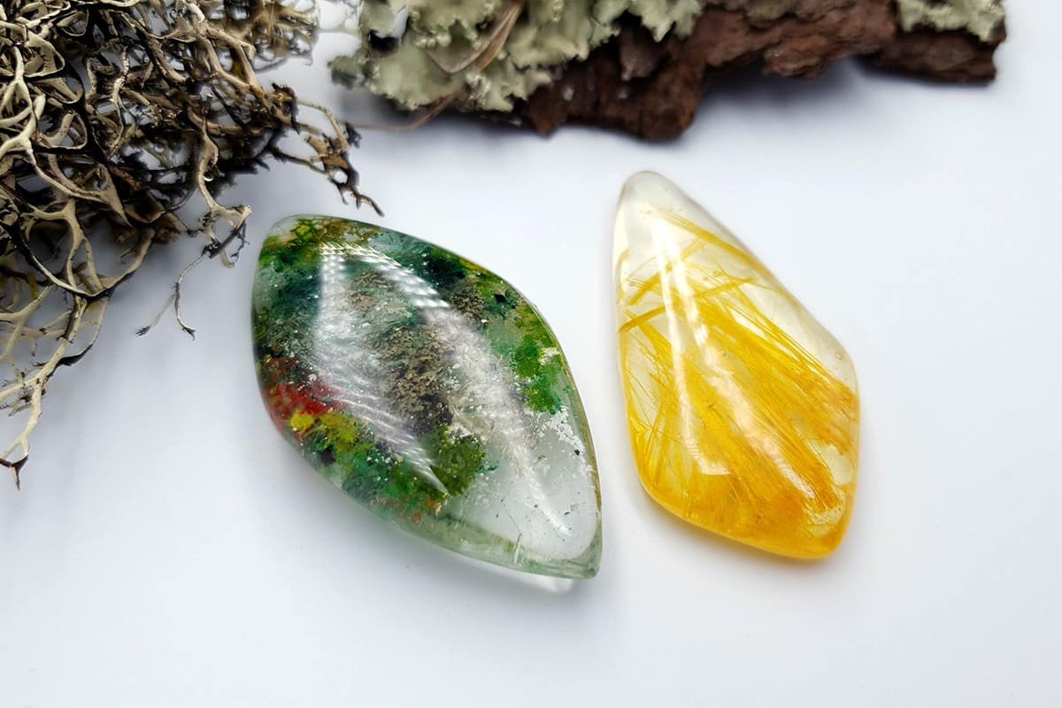 UV Resin Faux Moss Agate & Rutilated Quartz Stones Cabochons SweetyBijou Cabochons   